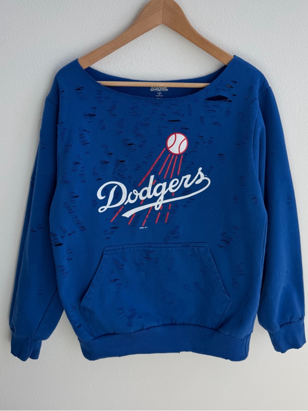 Los Angeles Dodgers MLB off-the-shoulder destroyed sweatshirt